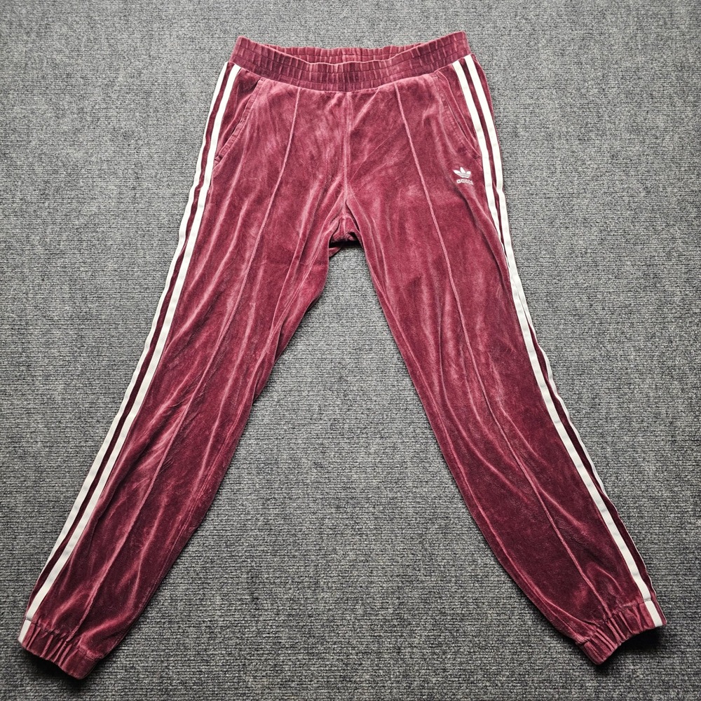 Adidas Originals Velour Track Pants Burgundy Trefoil Joggers DH3114 Womens XS
